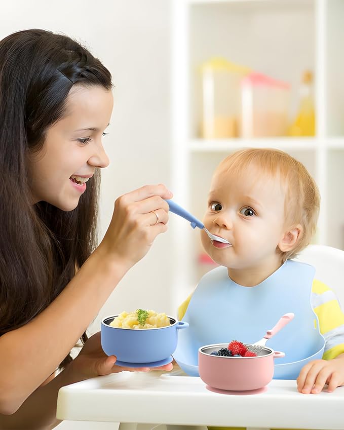 Toddler Feeding Suction Bowls and Utensils Set, 2-in-1 Stainless Steel 304 Kids - Image 7