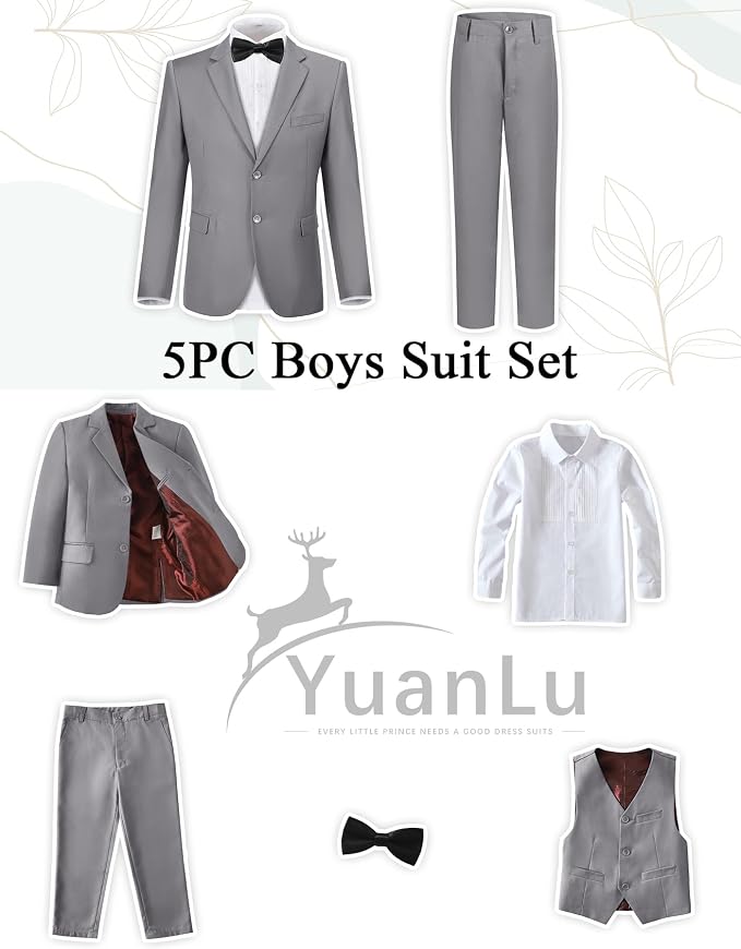 YuanLu Boys Suit for Kids Tuxedo Wedding Ring Bearer Outfit, 5 Piece Boy Slim - Image 2