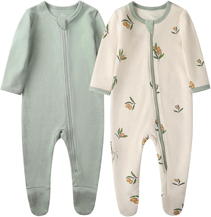 O2 BABY Baby Boys Girls Organic Cotton Zip-Front Sleeper Pajamas, Footed Sleep by O2BABY