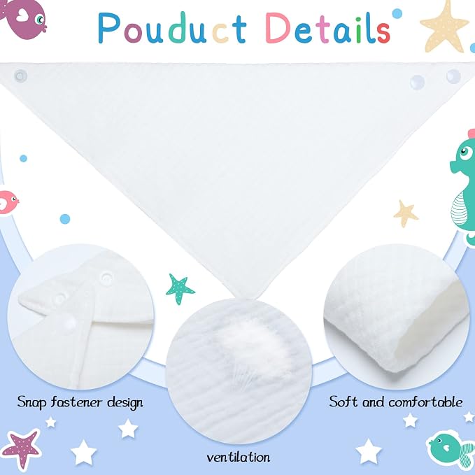 Giegxin 30 Pcs Muslin Baby Bibs White Bandana Drool Unisex Girls Boys Triangle - Image 3