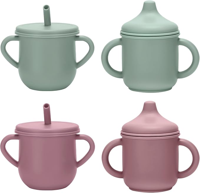 Silicone Toddler Cups Set, 2 Straw Cups and 2 Sippy Cups by Unknown