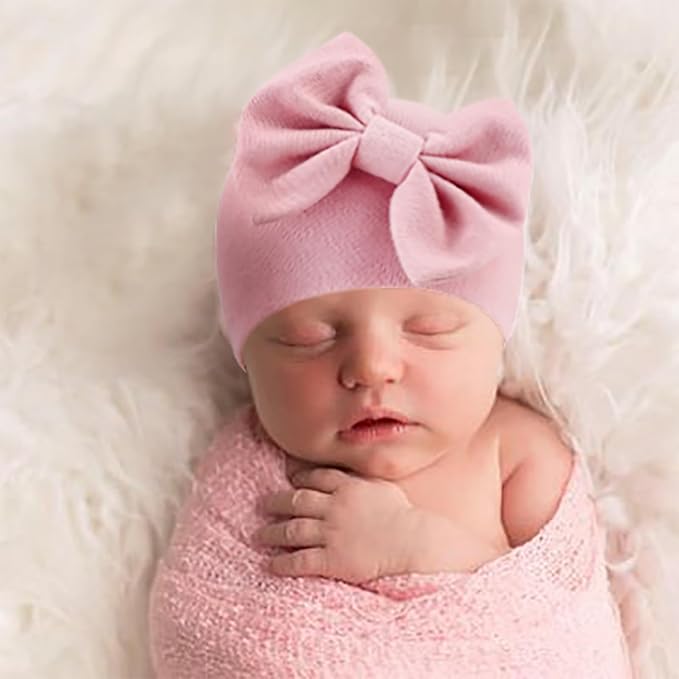 BQUBO Newborn Baby Hats Mittens Set Hospital Hat Beanie Infant Bow Hats Baby - Image 3