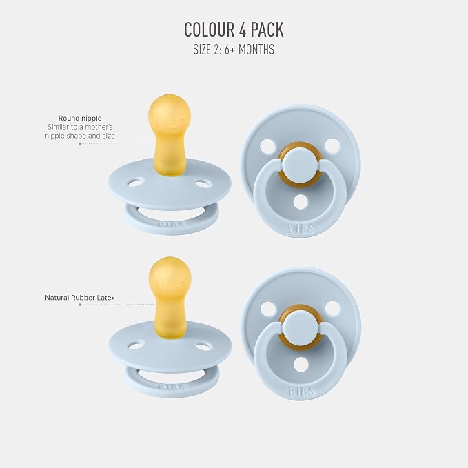BIBS Colour Pacifier 4-Pack, BPA Free Dummy Pacifier, Round Nipple. Natural - Image 2