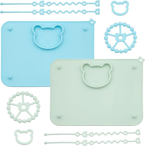 2 Pack Baby Silicone Mat with Suction Base and 4 Stretchable Straps, 6 Strong by Unknown