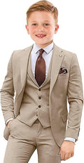 Boys Suit 4 Piece Slim Fit Kids Tuxedo Suit Formal Wedding Outfit Blazer Vest by Tesscy