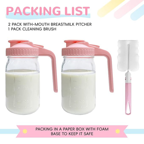 2 PACK Breast Milk Pitcher 32OZ Glass Breastmilk Pitcher - Image 2