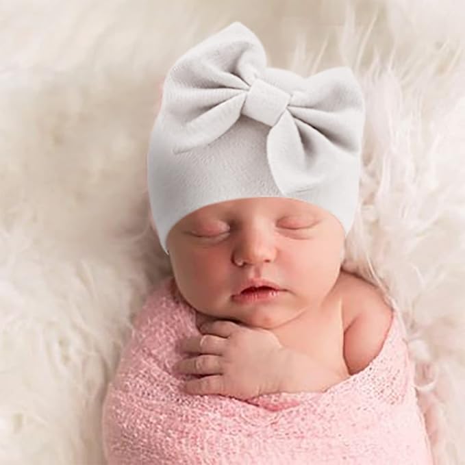 BQUBO Newborn Baby Hats Mittens Set Hospital Hat Beanie Infant Bow Hats Baby - Image 3