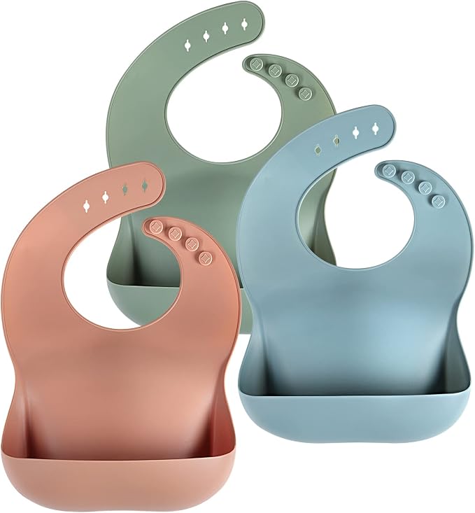 Silicone Bibs for Babies Toddler Set of 3, BPA Free, Soft Adjustable Waterproof by Eascrozn
