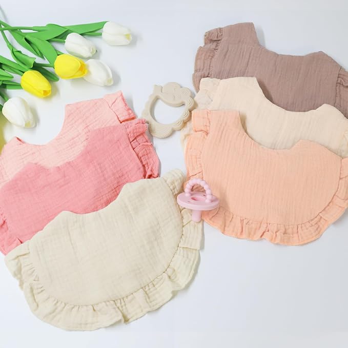 6 Pack Muslin Baby Bibs for Baby Girls, Muslin Bibs Drool Bandana Bibs - Image 6