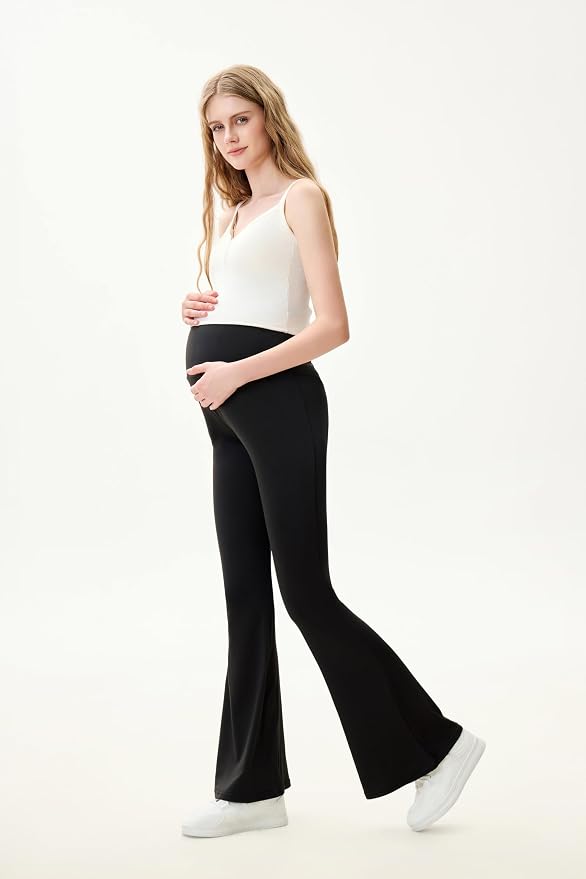 High Waist Yoga Pants, Maternity Bootcut Leggings, Cotton Blend Spandex - Image 6