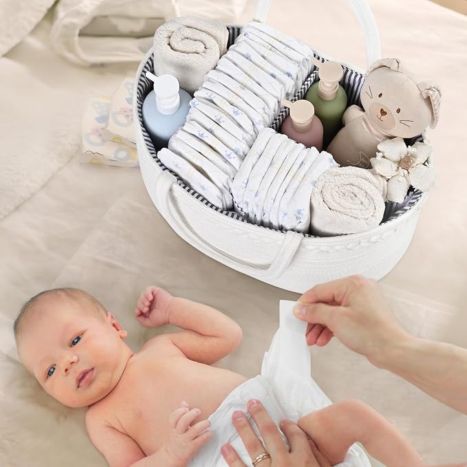 Baby Diaper Caddy Organizer, Cotton Rope Diaper Basket, Baby Basket - Image 2