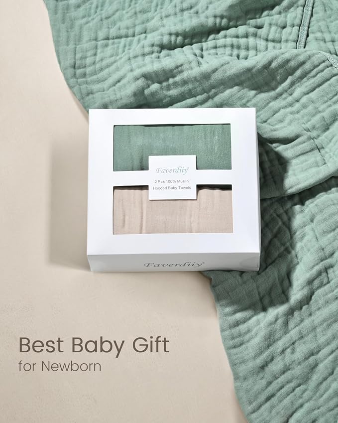 Hooded Baby Towels for Newborn, 35x35 Inch 2 Pack 100% Muslin Cotton Baby Bath - Image 6