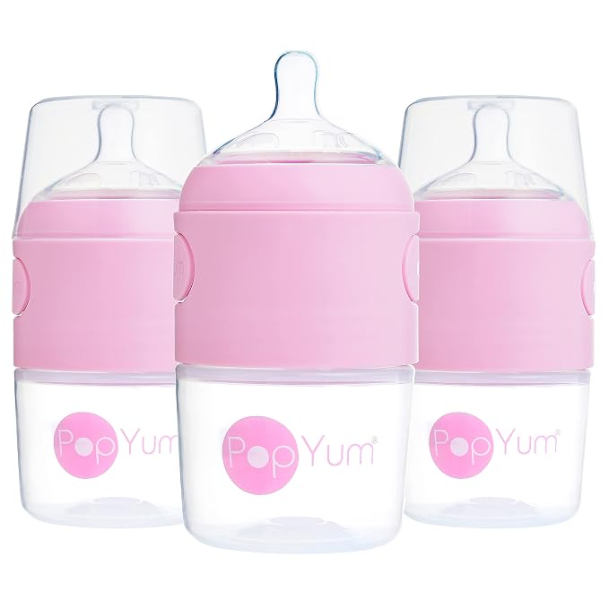 PopYum 5 oz Pink Anti-Colic Formula Making/Mixing/Dispenser Baby Bottles by PopYum