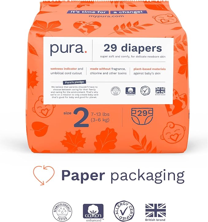 Pura Hypoallergenic Diapers Size 2 Monthly Pack, Totally Chlorine Free - Image 2