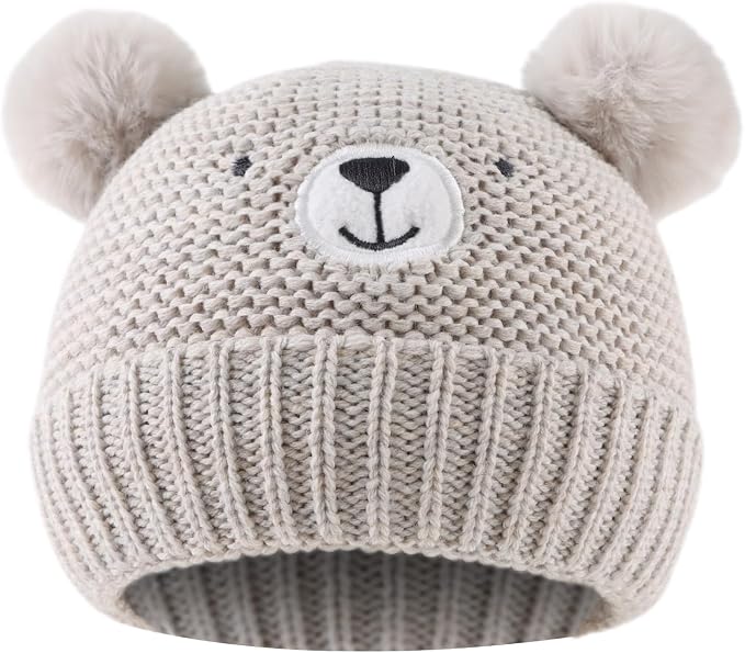 JANGANNSA Cute Bear Baby Beanie Pompom Baby Boys Hat Infant Toddler Winter by JANGANNSA