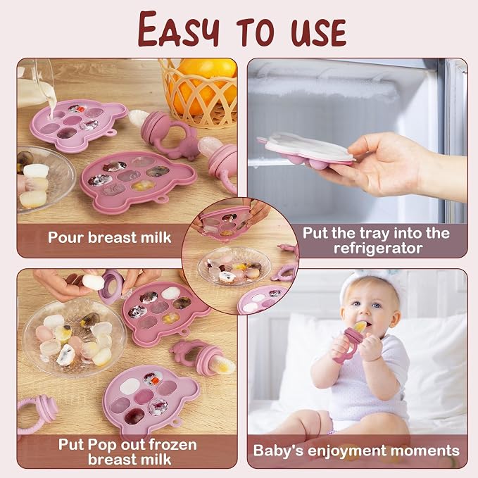 Baby Breastmilk Popsicle Molds & Baby Fruit Feeder, WAJIAYON Baby Food Freezer - Image 3
