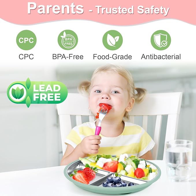Stainless Steel Toddler Plates Silicone Suction, 3 Packs Non-Slip Baby Plates - Image 3