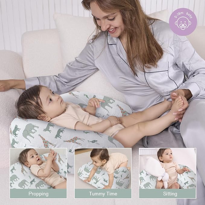 Little Grape Land Muslin Nursing Pillow, Soft 100% Cotton Breastfeeding Pillow - Image 5