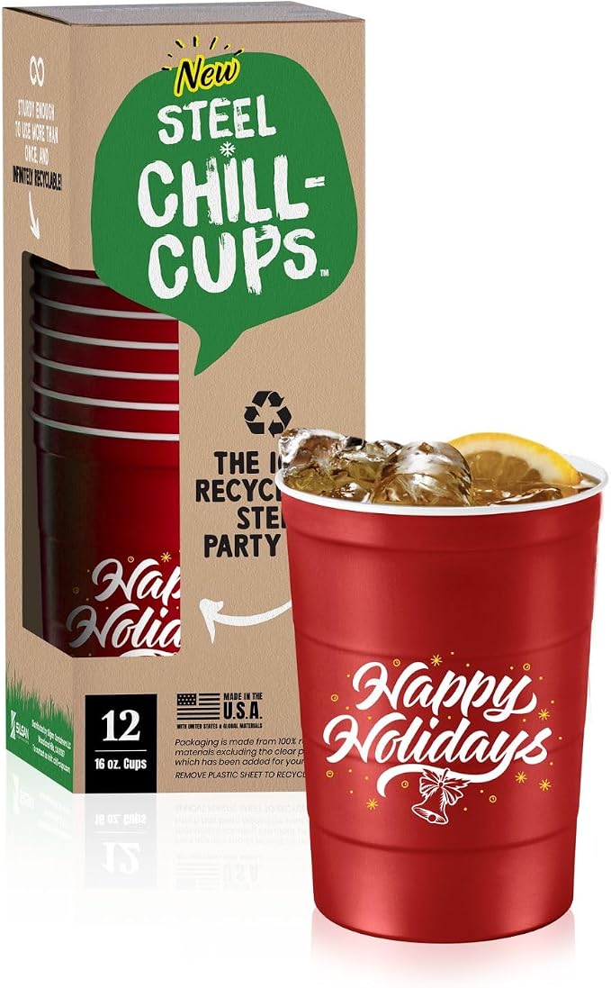 16 oz. Party Cups 'Happy Holidays' Christmas Tree Design by SteelChillCups