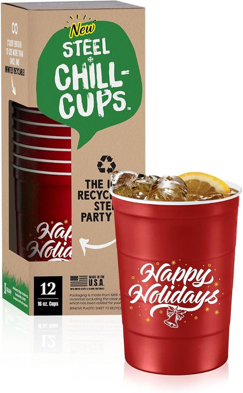 16 oz. Party Cups 'Happy Holidays' Christmas Tree Design by SteelChillCups