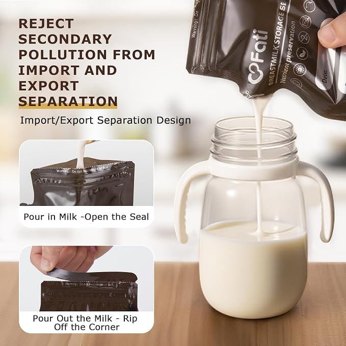 FATI Breastmilk Storage Bags-200 Pcs, 8Oz Blackout Breast Milk Storing Bag - Image 6