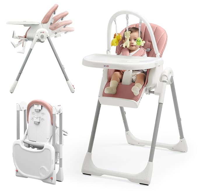 KÜB 3-in-1 Foldable Baby High Chair, 7 Height & 4 Recline Adjustable Seat & Tray by KUB