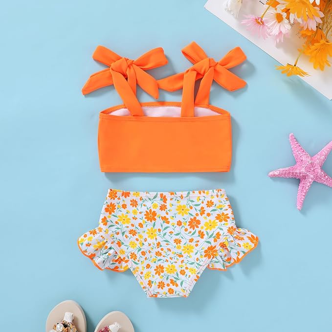 YOUNGER TREE Toddler Girls Two Pieces Swimsuit Color Block Stripe Swimwear - Image 3