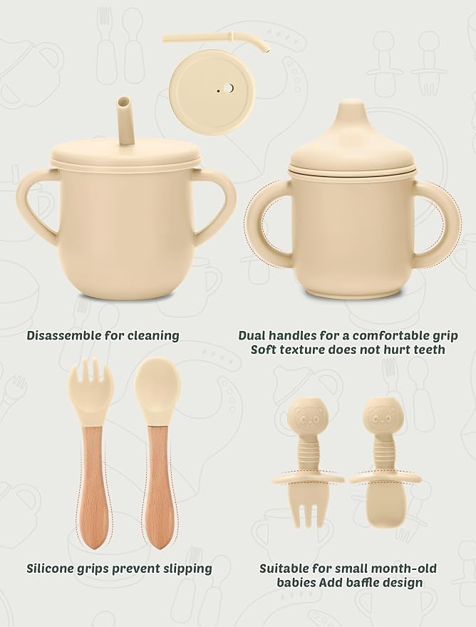Silicone Baby Feeding Set 9 Pcs, Spill-Proof Suction Plate, Silicone spoon&forks - Image 7