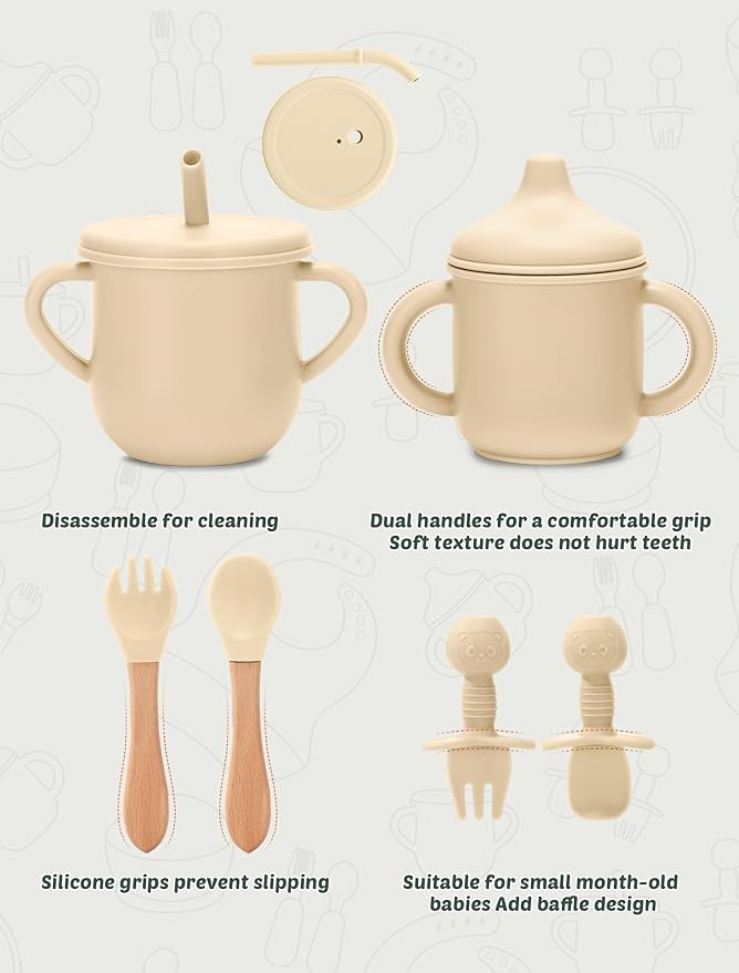 Silicone Baby Feeding Set 9 Pcs, Spill-Proof Suction Plate, Silicone spoon&forks - Image 6