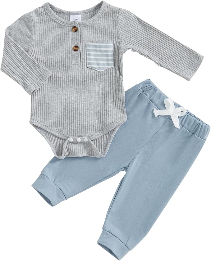 fhutpw Baby Boy Clothes 3 6 12 18 Months Ribbed Knitted Long Sleeve Romper and by fhutpw
