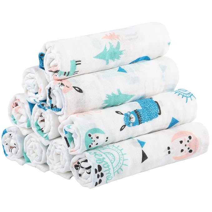 Yoofoss Muslin Burp Cloths for Baby 10 Pack 100% Organic Cotton Baby Washcloths - Image 6