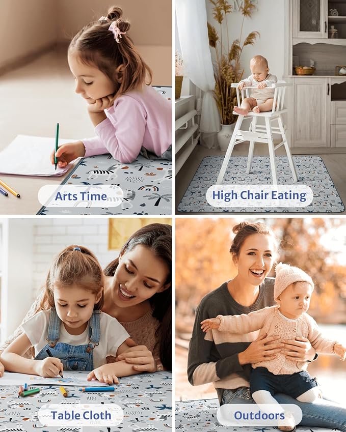Blissful Diary Baby Splat Mat for Under High Chair, 50.4 x 50.4 Inch Wipeable - Image 7