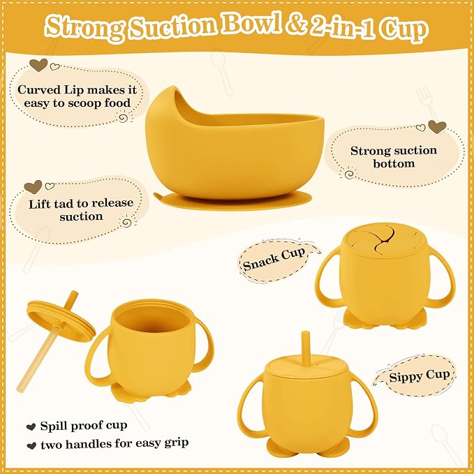 Silicone Baby Feeding Set 10 Pcs Baby Led Weaning Supplies Suction Bowl Divided - Image 4
