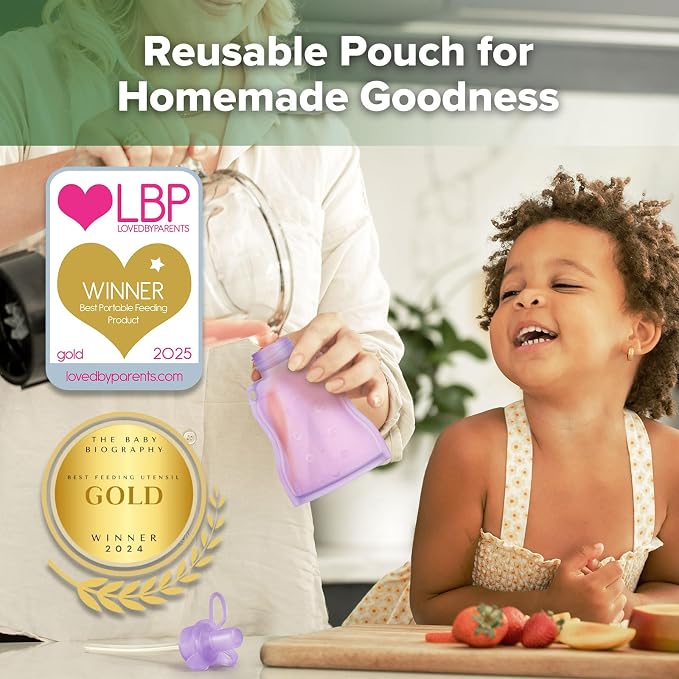 haakaa Baby Food Pouch Refillable Baby Squeeze Silicone Yummy Pouch, Soft - Image 2