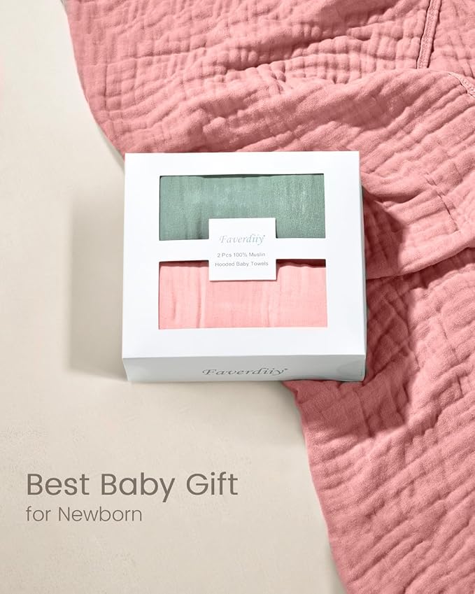 35x35 Inch 2 Pack 100% Muslin Cotton Baby Bath Towel, Hooded Baby Towels - Image 7