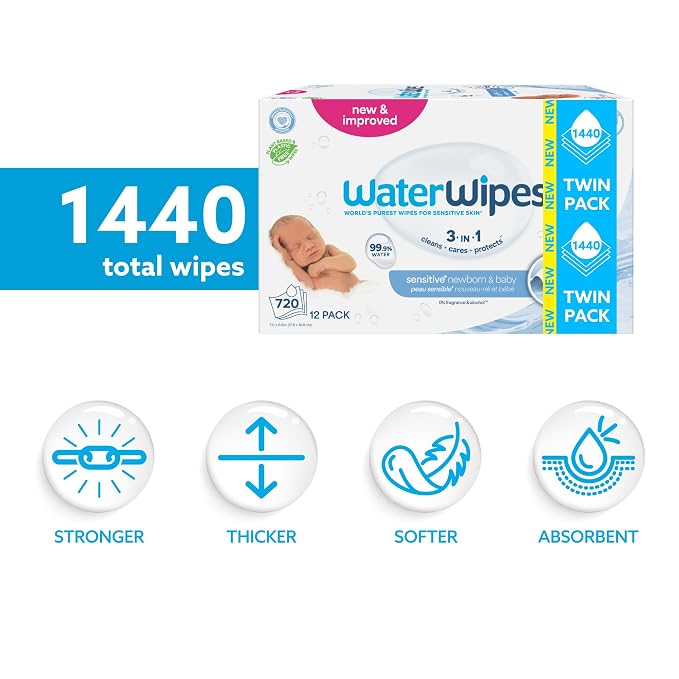 WaterWipes Sensitive+ Newborn & Baby Wipes, 3-In-1 Cleans, 99.9% Water - Image 2