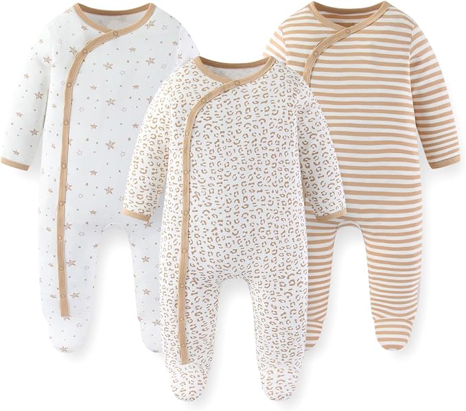 Unisex Baby Boy Girl Footies Rompers Cotton Long Sleeve 3 Pack Infant Jumpsuits by JELYLOVE