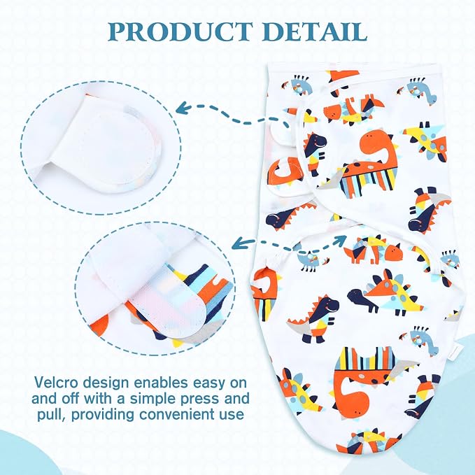 Cinaci 2 Pieces Adjustable Soft Cotton Baby Swaddle Sleep Sacks Hats Newborn - Image 4