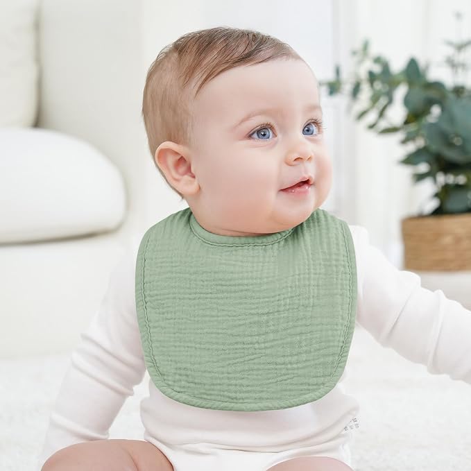 Bearmoss Muslin Baby Drooling Bibs 8 Pack, 100% Cotton Square Adjustable - Image 4