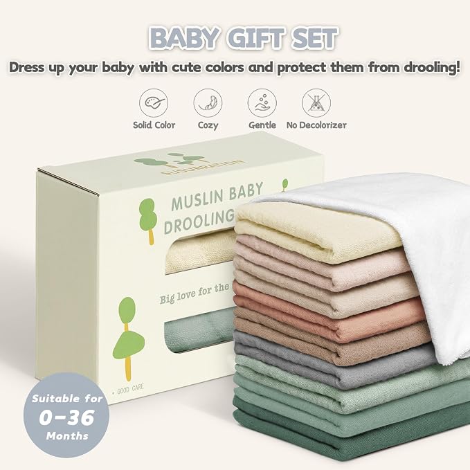 Susurration Muslin Baby Bibs 10Pack Baby Bandana Drool Bibs Soft Adjustable - Image 7