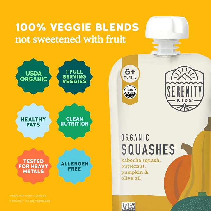 Serenity Kids 6+ Months USDA Organic Veggie Puree Baby Food Pouches | No Sugary - Image 5