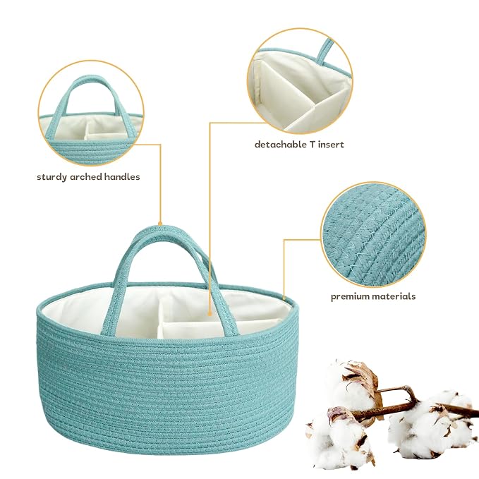 Baby Diaper Caddy Organizer, Extra Large Cotton Rope Nursery Diaper Basket - Image 4