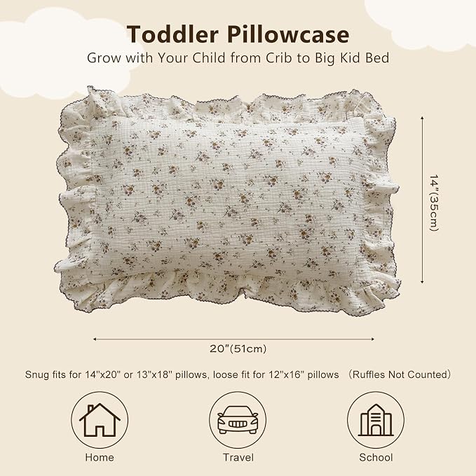 BuLuTu Floral Toddler Pillow Cases Cotton Muslin Cotton Pillowcases - Image 2