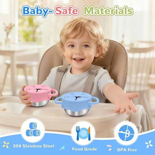 2 Pack Toddler Snack Containers –13.5oz Food Grade Stainless Steel Snack Cups - Image 2