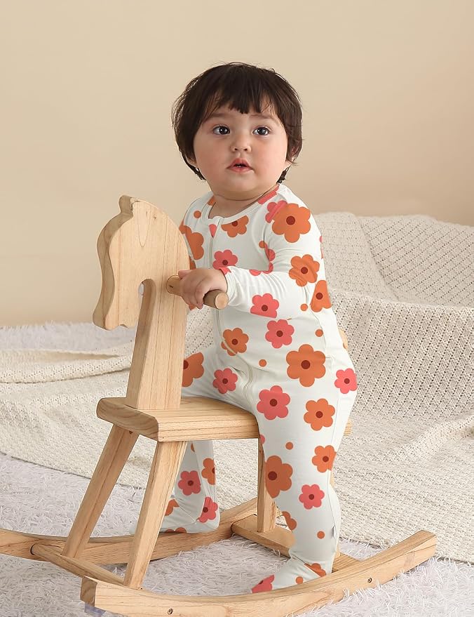 Jimonda Baby Girls Boys Footed Pajamas, Rayon From Bamboo, 2 Way Zipper Long - Image 4