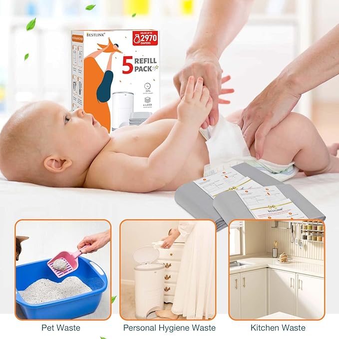 8 Pack Refills Compatible with DEKOR CLASSIC Diaper Pails | 20% Extra Length - Image 7