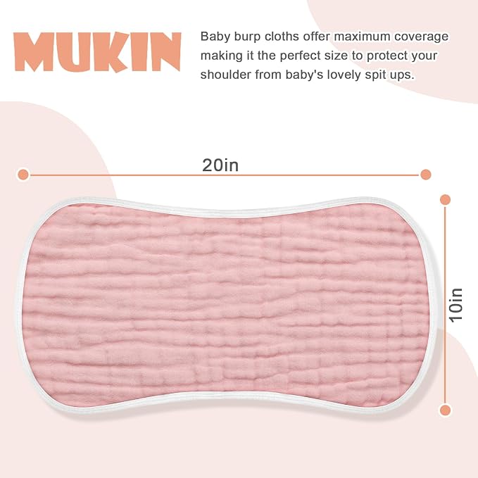 MUKIN Baby Muslin Burp Cloth Set of 6, Ultra Soft Absorbent Thick Cotton - Image 2