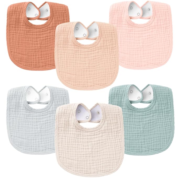 Konssy 6-Pack Muslin Baby Bibs for Boys & Girls, Soft Cotton Absorbent Bandana by Konssy