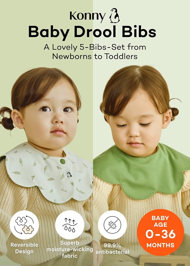 Konny Baby Bibs Set, 360 ​​° Rotate, Soft and Absorbent Bandana Drooling - Image 2