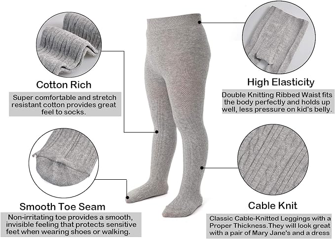 EPEIUS Baby Girl Tights Thick Cable Knit Leggings Stockings Cotton Pantyhose - Image 4